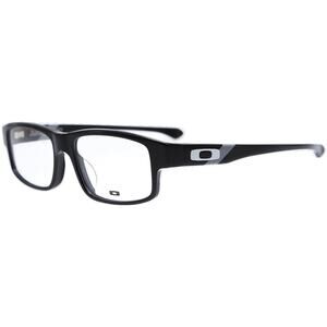 Oakley demo Black Rectangular Prescription Glasses with Silver Logo clear lens